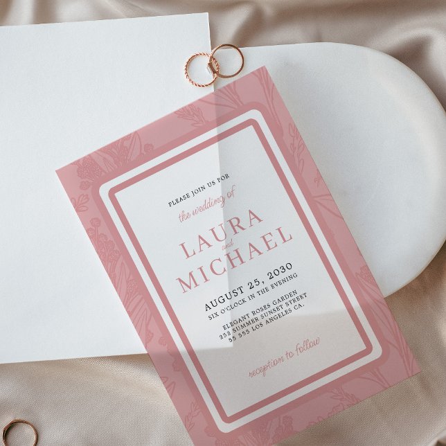 Elegant typography dusty rose frame wedding vellum invitations (Creator Uploaded)