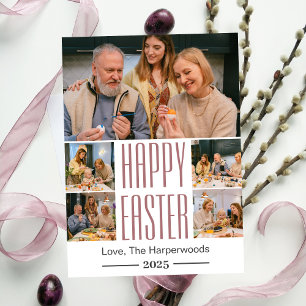 elegant Typography Easter family Five photo  Holiday Card