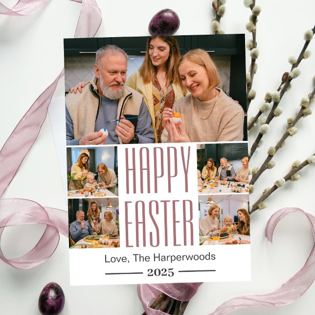 elegant Typography Easter family Five photo  Holiday Card (Creator Uploaded)