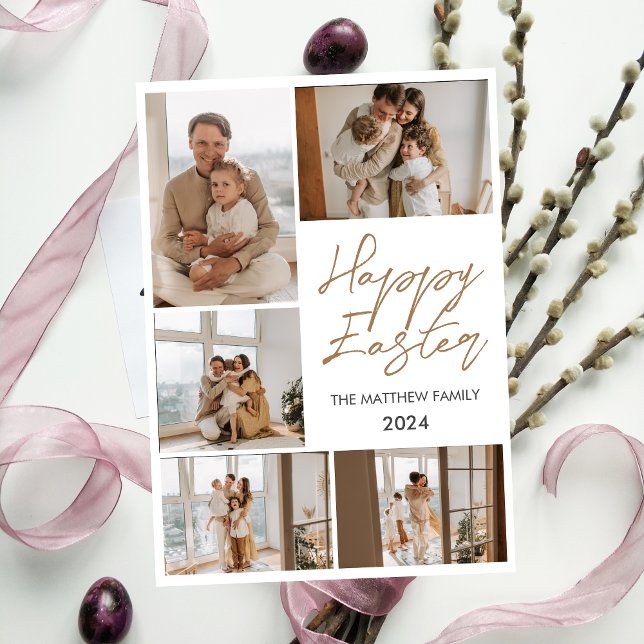 Elegant Typography Easter Family Photo Collage Holiday Card (Creator Uploaded)