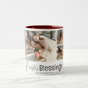 elegant Typography Easter family three photo Two-Tone Coffee Mug