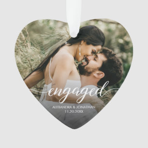 Elegant Typography Engaged Custom Photo Names date Ornament