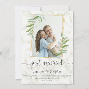 Elegant Typography Eucalyptus Marble Elopement Announcement