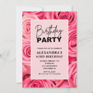 Elegant Typography Floral Pink Roses 63rd birthday Invitation