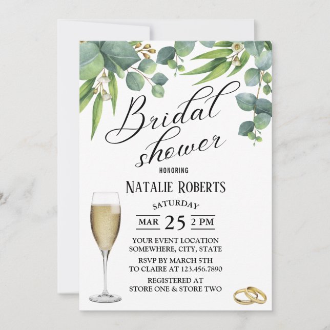 Elegant Typography Foliage Floral Bridal Shower Invitation (Front)