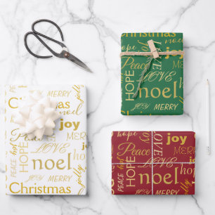 Elegant Typography Gold Christmas Wrapping Paper Sheet
