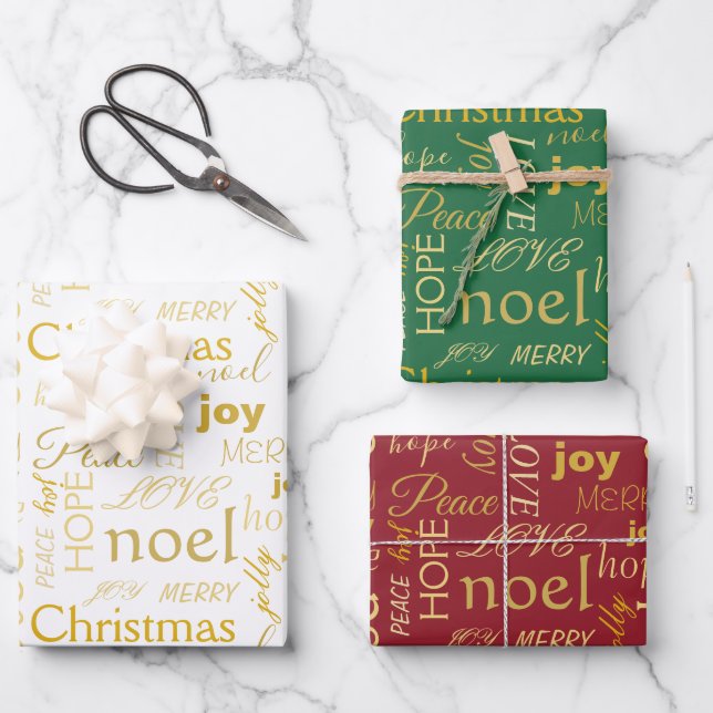 Elegant Typography Gold Christmas Wrapping Paper Sheet (Front)