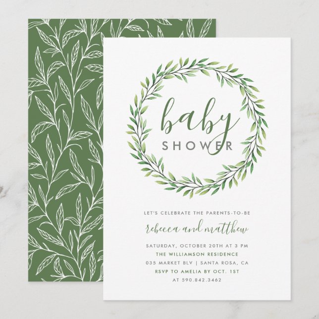 Elegant Typography & Greenery Couple's Baby Shower Invitation (Front/Back)