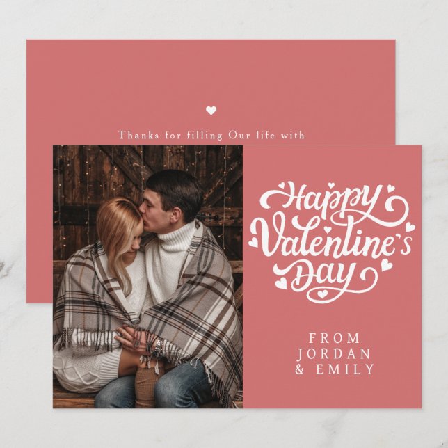 Elegant Typography Happy Valentine's Day 1 Photo Holiday Card (Front/Back)