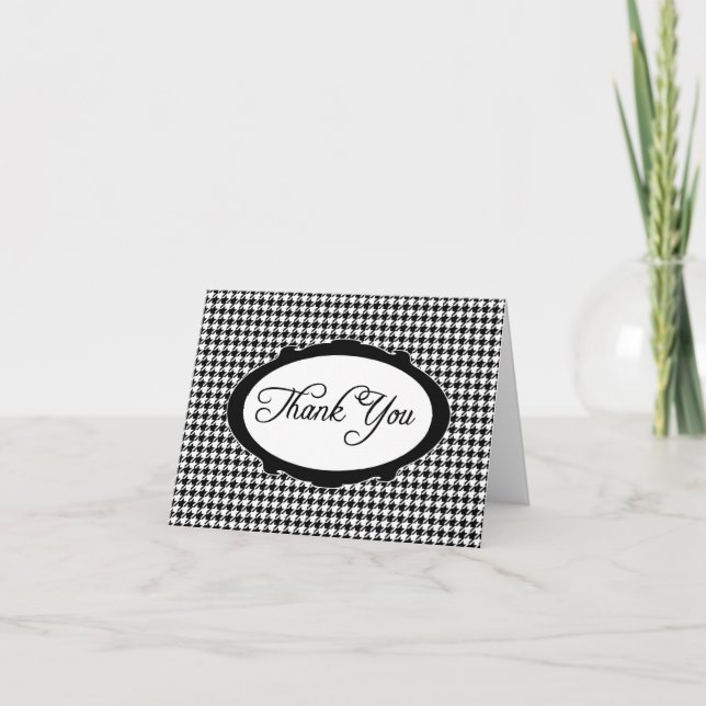 Elegant Typography Houndstooth Thank You Notecard (Front)