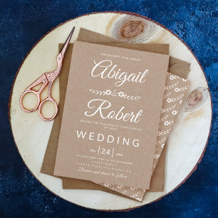 Elegant typography kraft paper rustic wedding invitation