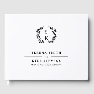 Elegant Typography Laurel Wreath Monogram Wedding Guest Book
