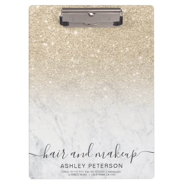 elegant typography marble light gold glitter ombre clipboard (Front)