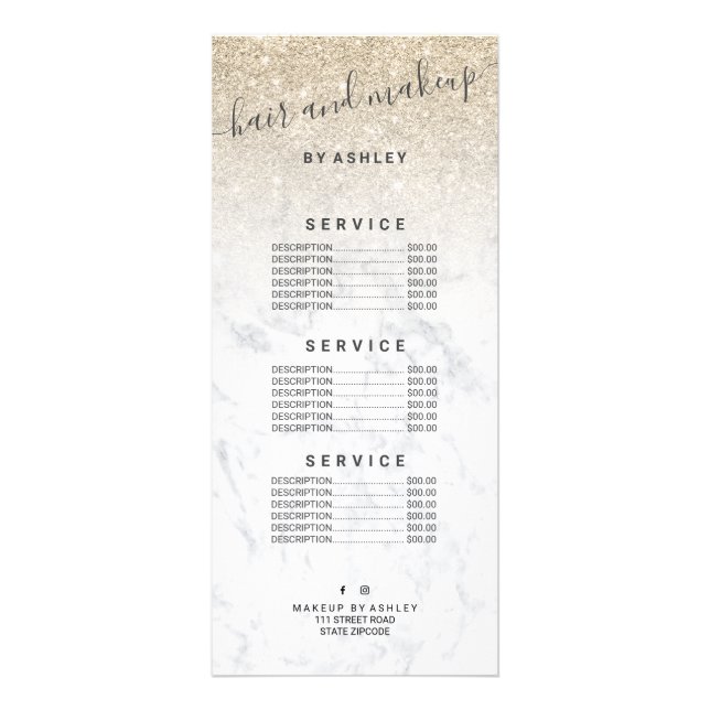 elegant typography marble light gold glitter ombre rack card (Front)