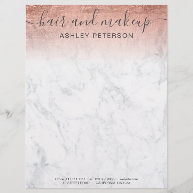 elegant typography marble rose foil glitter ombre custom letterhead (Front)