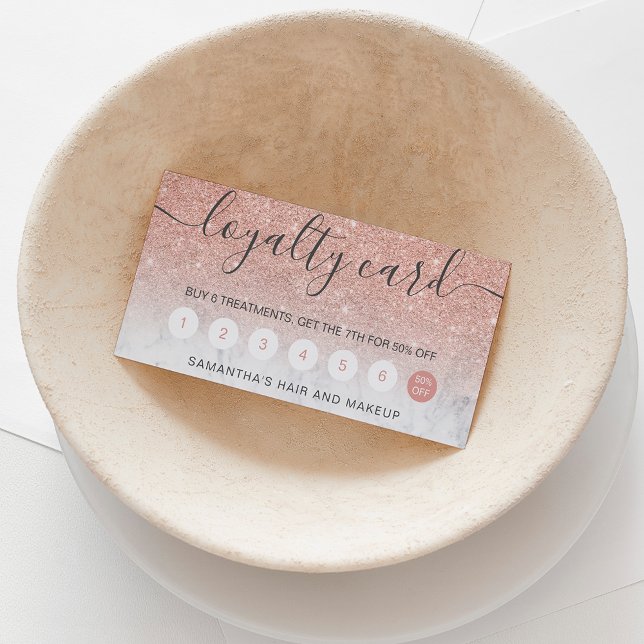 elegant typography marble rose gold glitter ombre loyalty card (Creator Uploaded)