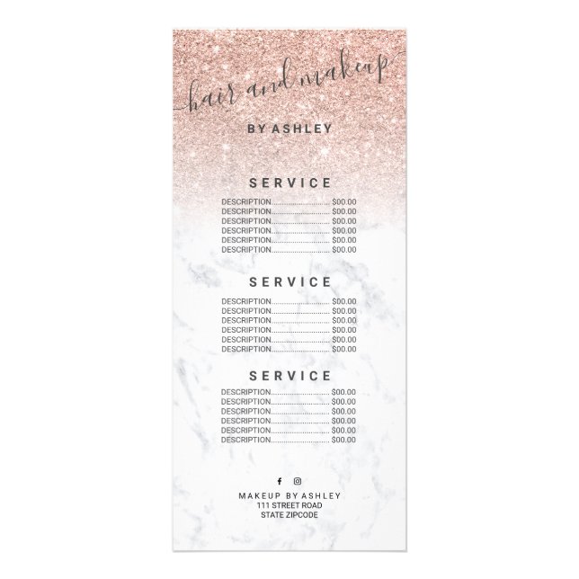 elegant typography marble rose gold glitter ombre rack card (Front)