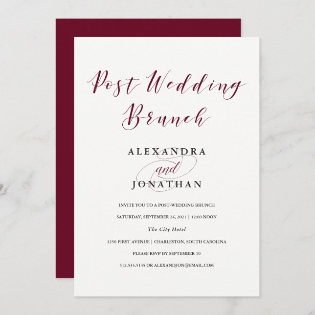 Elegant Typography | Marsala Post Wedding Brunch Invitation (Front/Back)