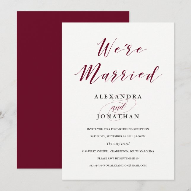 Elegant Typography | Marsala Post Wedding Ceremony Invitation (Front/Back)