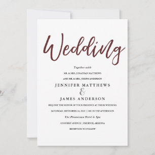 Elegant Typography Marsala Red Wedding Card
