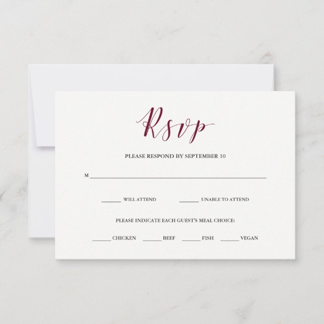 Elegant Typography | Marsala RSVP with Meal Choice (Front)