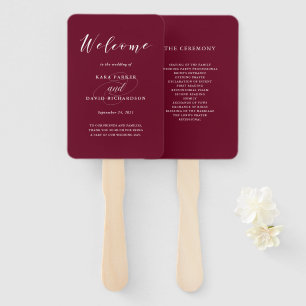 Elegant Typography Marsala Wedding Hand Fan