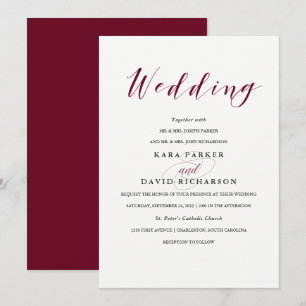 Elegant Typography Marsala Wedding Invitation