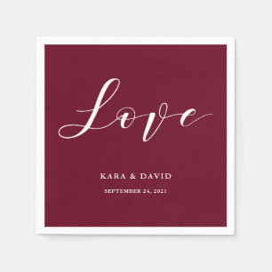 Elegant Typography Marsala Wedding Love Napkin