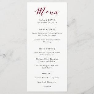 Elegant Typography Marsala Wedding Menu