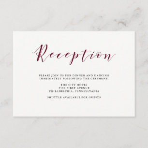 Elegant Typography Marsala Wedding Reception Enclosure Card
