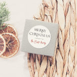Elegant Typography Merry Christmas & Family Name Classic Round Sticker<br><div class="desc">An elegant Christmas sticker with 'Merry Christmas' in classic serif typography and your name in red script lettering. There is a sleek horizontal line divider separating the two sections of text. Ideal for sealing envelopes, decorating gift boxes, or embellishing festive items! Made to match our Merry Moments | Modern Christmas...</div>