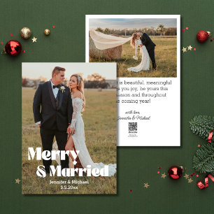 elegant typography merry&married 2 photos holiday card