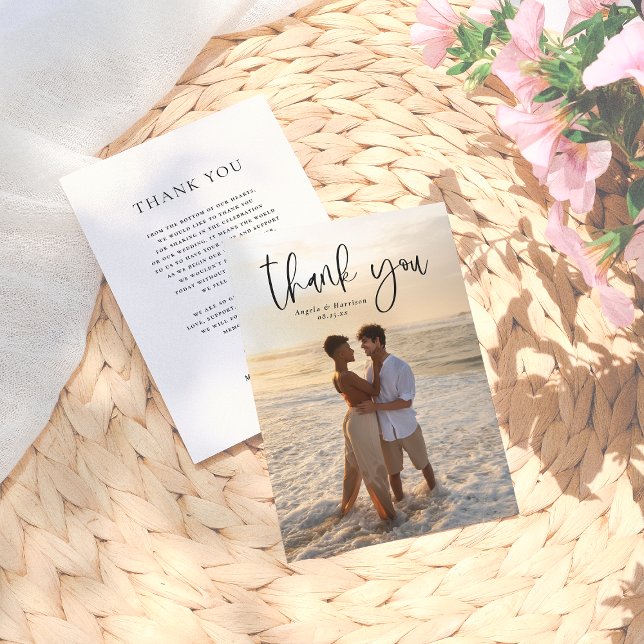 Elegant Typography Minimal Photo Wedding Thank You Card (Creator Uploaded)