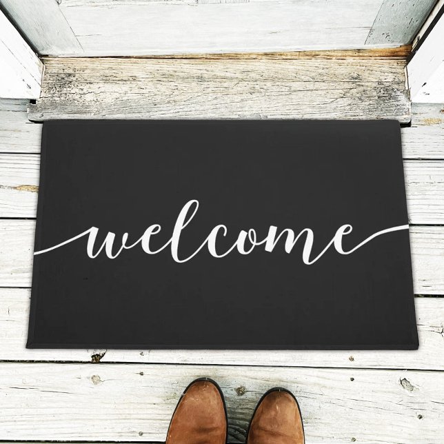Elegant Typography Minimalist Black White Welcome Doormat (Creator Uploaded)