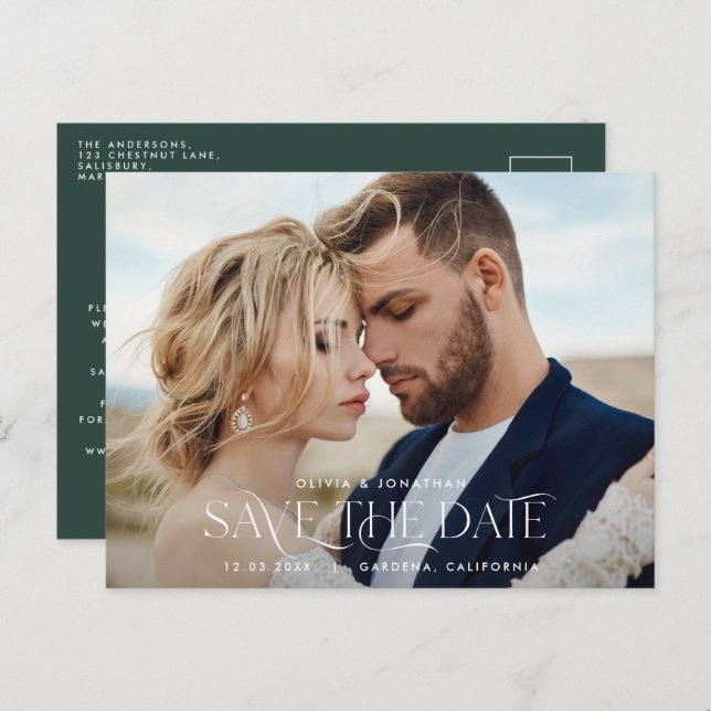 Elegant typography modern unique green photo postcard (Front/Back)