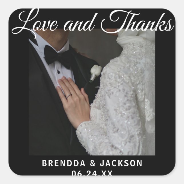 Elegant typography modern wedding landscape photo  square sticker (Front)