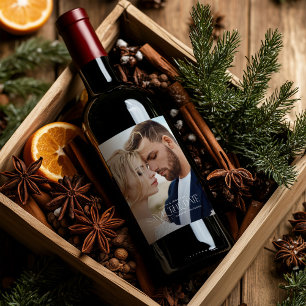 Elegant typography modern wedding landscape photo  wine label