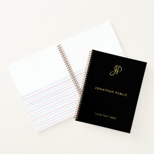 Elegant Typography Monogram Black And Gold Spiral Notebook
