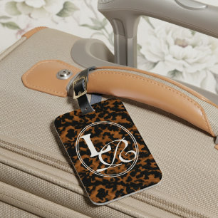 Elegant Typography Monogram Tortoise Shell Luggage Tag