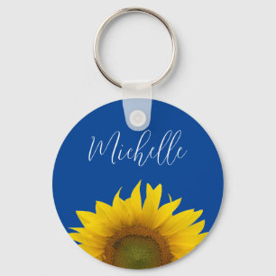 Elegant Typography Monogram Yellow Sunflower Key Ring