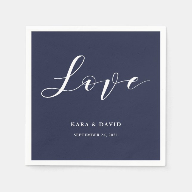 Elegant Typography | Navy Blue Wedding Love Napkin (Front)