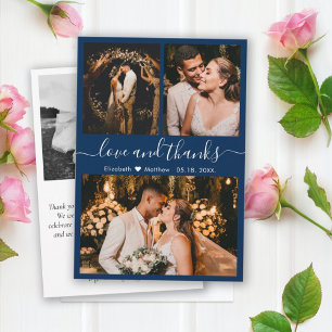 Elegant Typography Navy Photo Collage Thank You Card