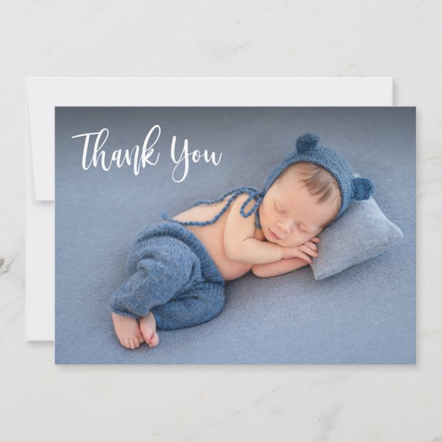 Elegant Typography Newborn Baby Photo Thank You Card (Front)