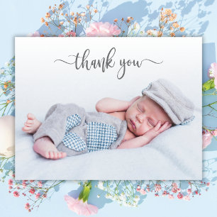 Elegant Typography Newborn Baby Photo Thank You Card