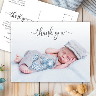 Elegant Typography Newborn Baby Photo Thank You Postcard