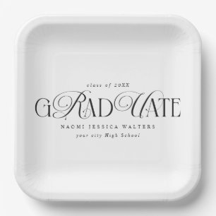 Elegant Typography Old Money Graduation WHITE Paper Plate