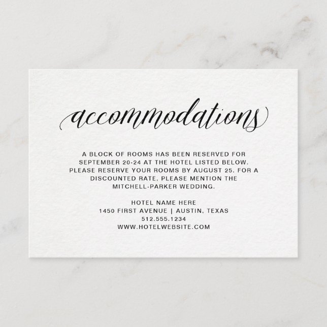 Elegant Typography on Watercolor | Accommodations Enclosure Card (Front)