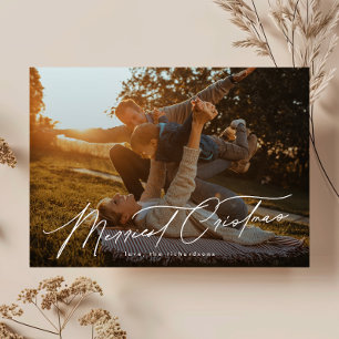 Elegant Typography One Photo Merry Christmas Holiday Card