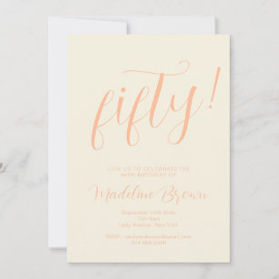 Elegant Typography Peach 50th Birthday Invitation