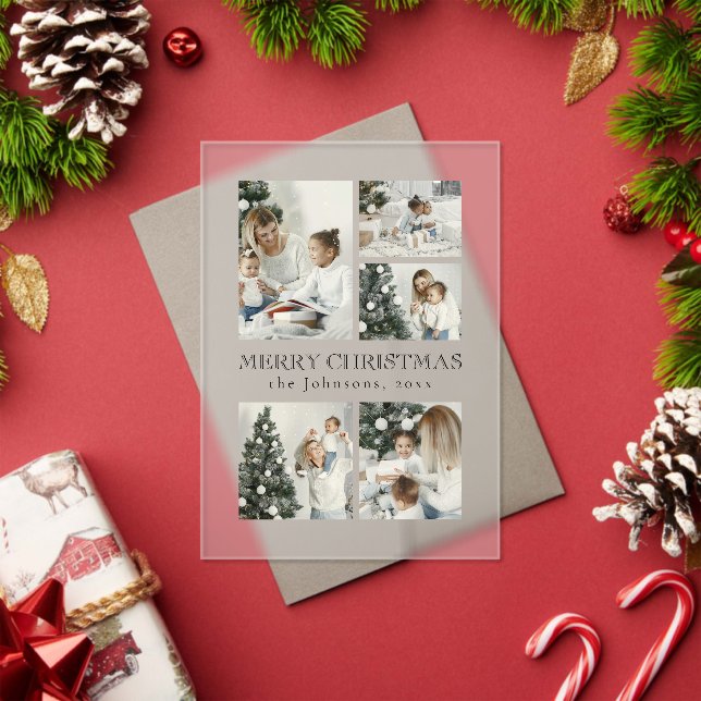 Elegant Typography Photo Collage Christmas Card Acrylic Invitations (Insitu (Holiday))
